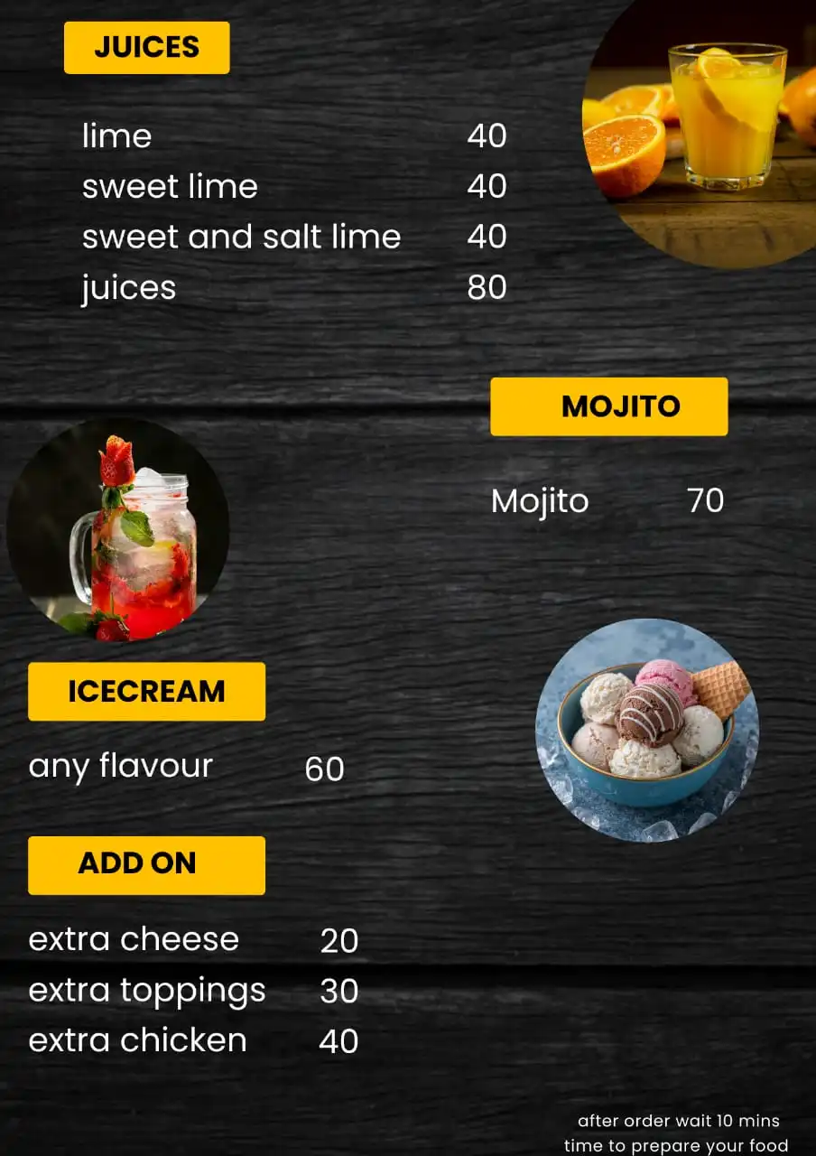 Fresh Juices, Mojito | Ice Cream-menu